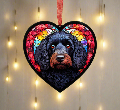 Cockapoo Black Stained Glass Effect Heart Suncatcher
